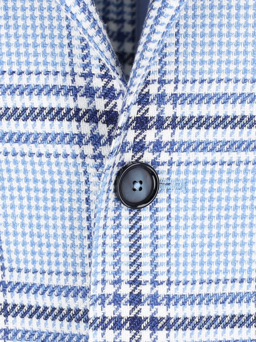Tagliatore Light Blue Checkered Cotton-Linen Blazer
