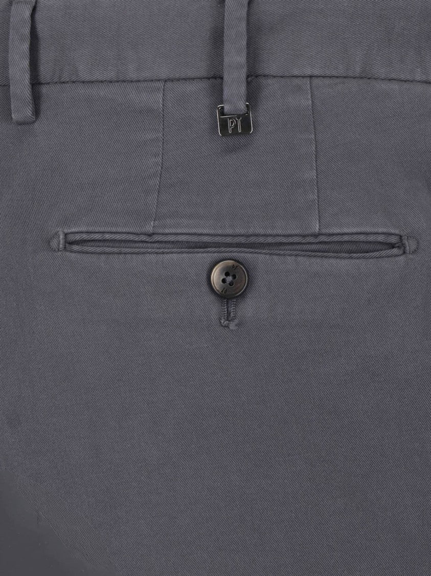 Pt Torino Grey Mid-Rise Straight-Leg Cotton Formal Pants