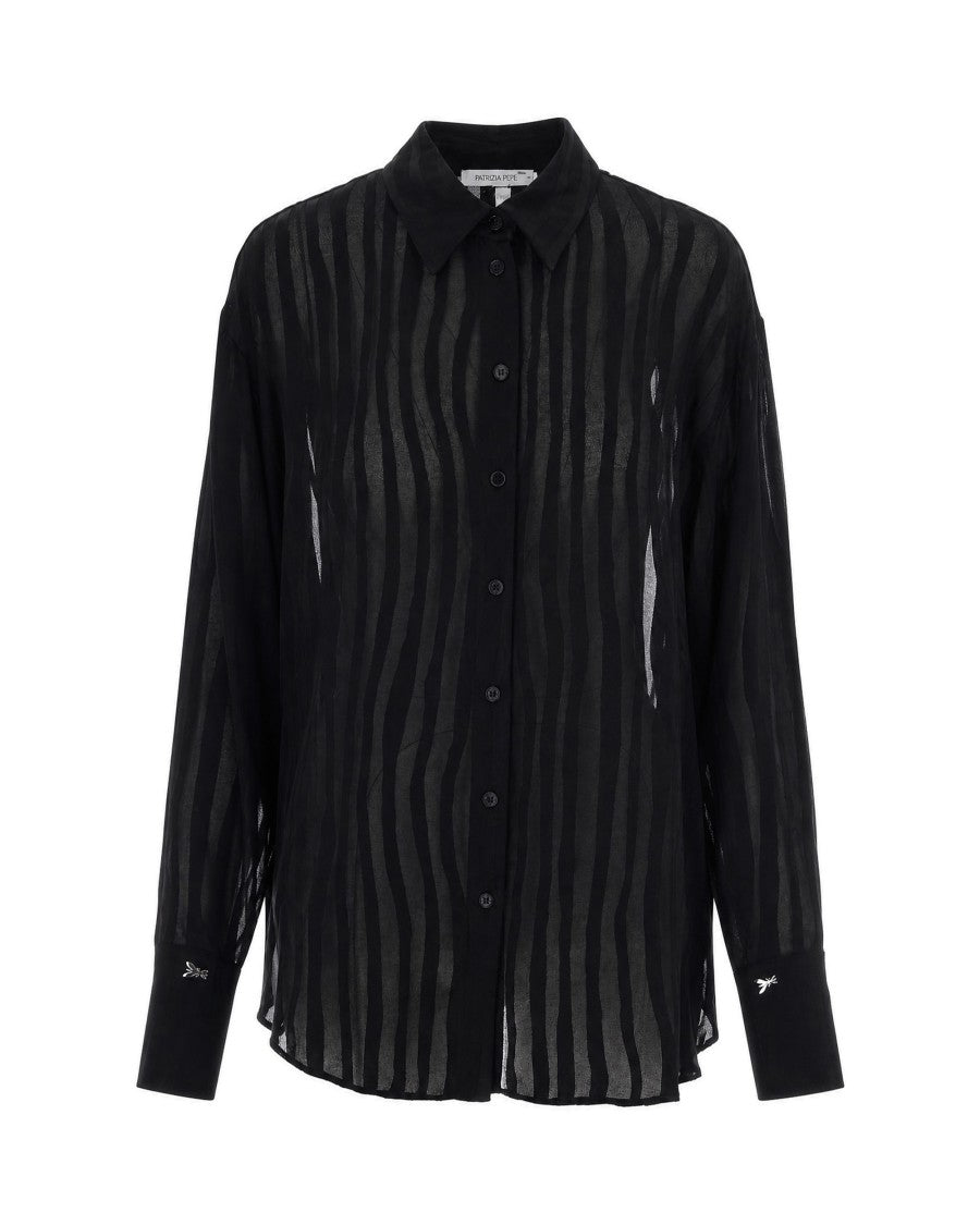 Patrizia Pepe Black Striped Devoré Blouse