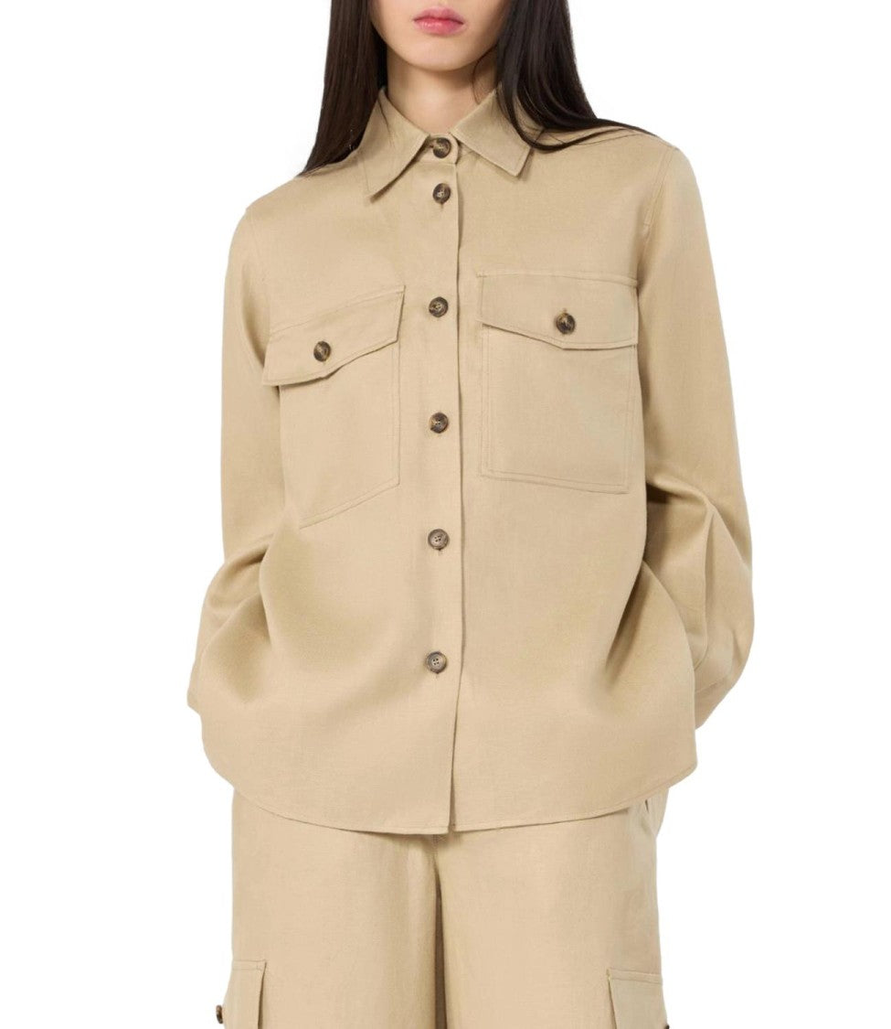 Max Mara Beige Button-Up Shirt Jacket With Classic Collar