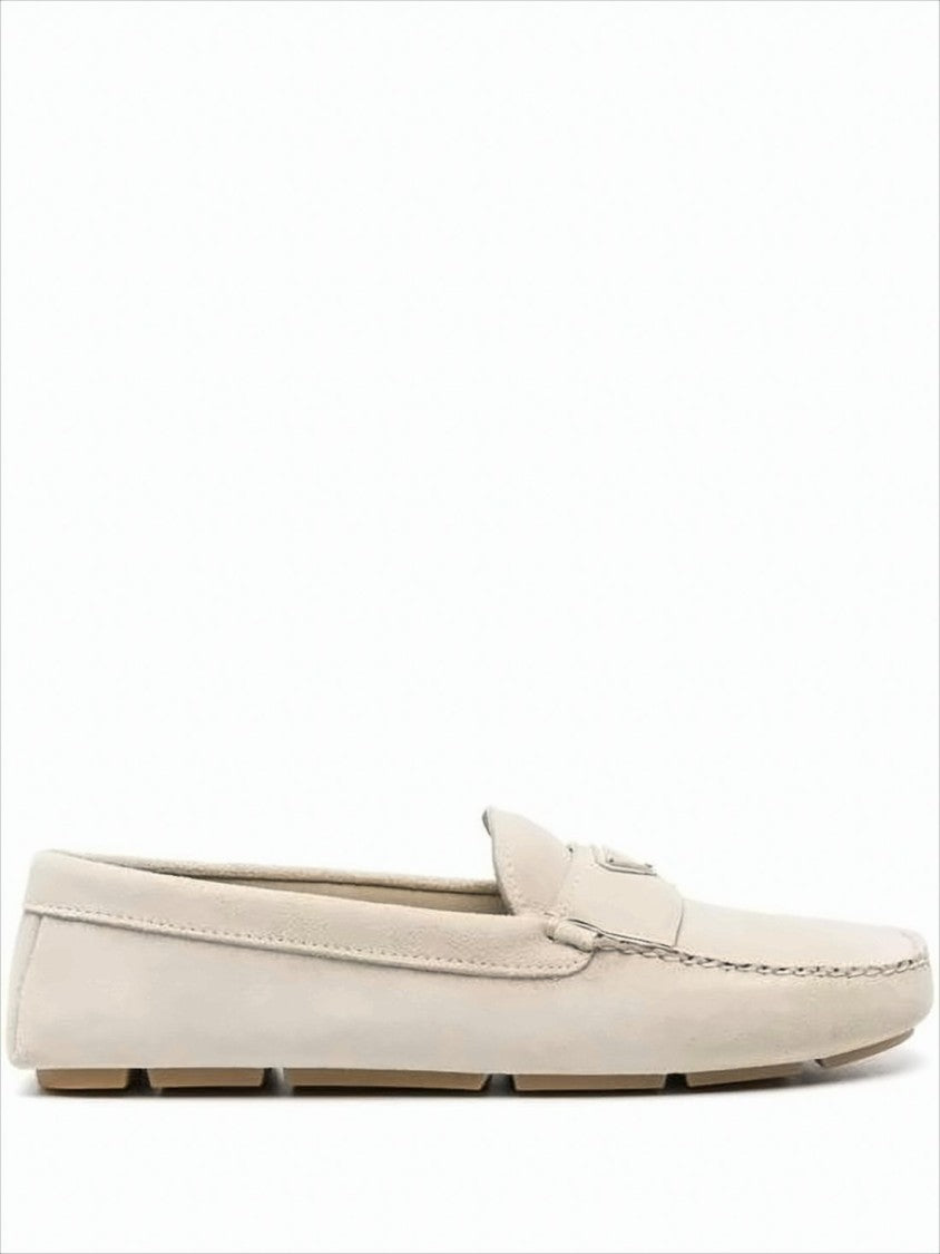 Prada Suede Loafer With Minimalist Design And Rubber Grip Sole