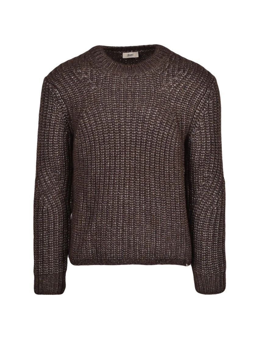 Herno Chunky Knit Crewneck Sweater With Ribbed Detailing