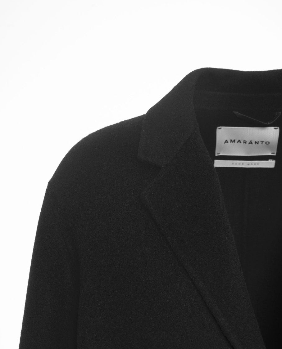 Amaranto Black Cashmere-Wool Blend Coat With Notch Collar