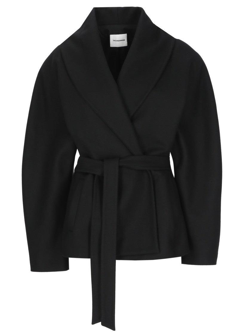 The Andamane Black High-Neck Belted Wool Blazer