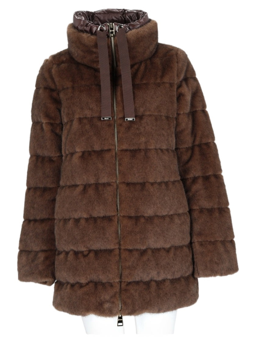 Herno Brown Quilted High-Collar Polyester Down Coat