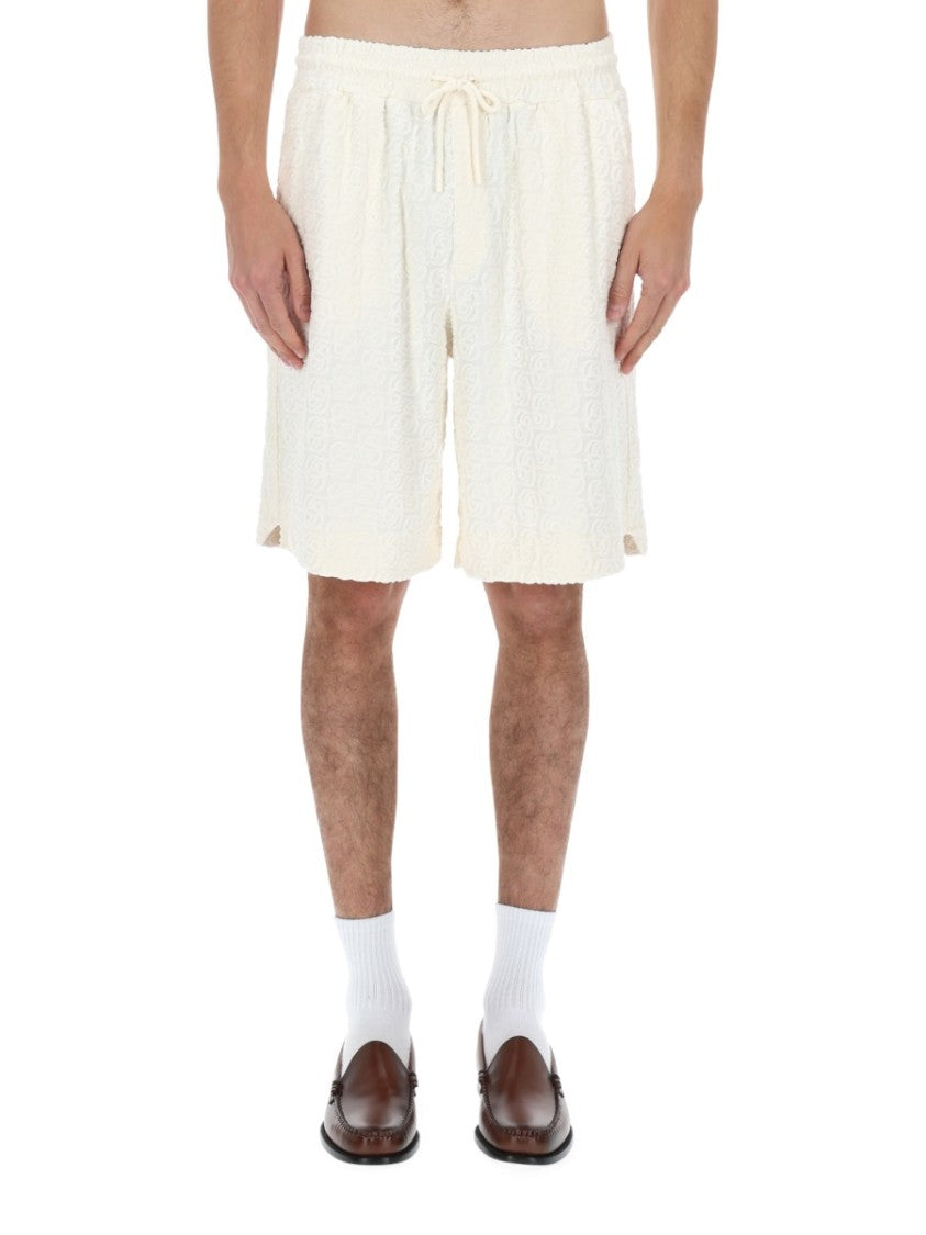 Drôle De Monsieur Monogramme Cotton Drawstring Casual Shorts