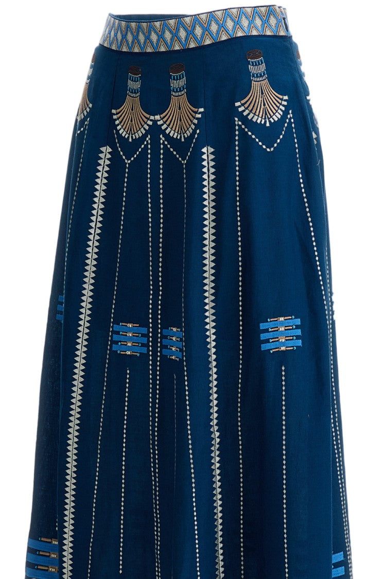 Emporio Sirenuse Embroidered Linen-Cotton Long Skirt