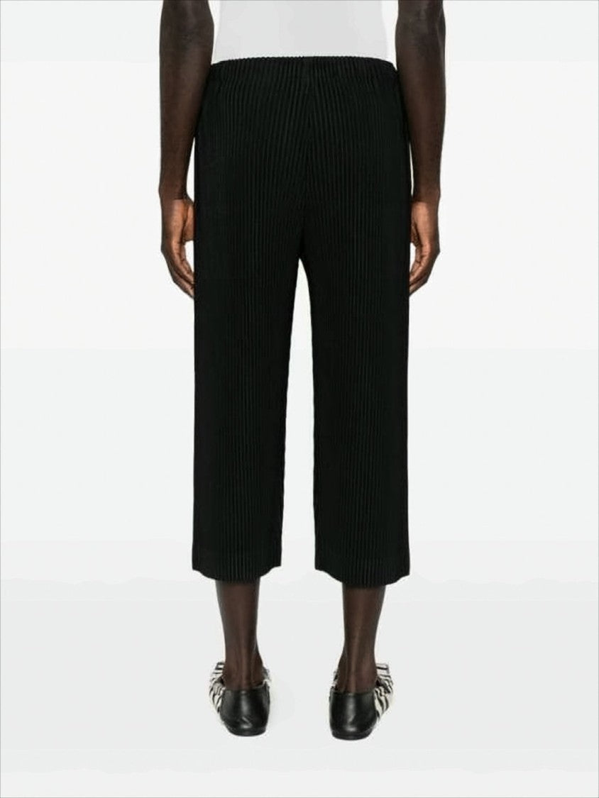 Homme Plissé Issey Miyake Cropped Black Pleated Joggers With Relaxed Fit