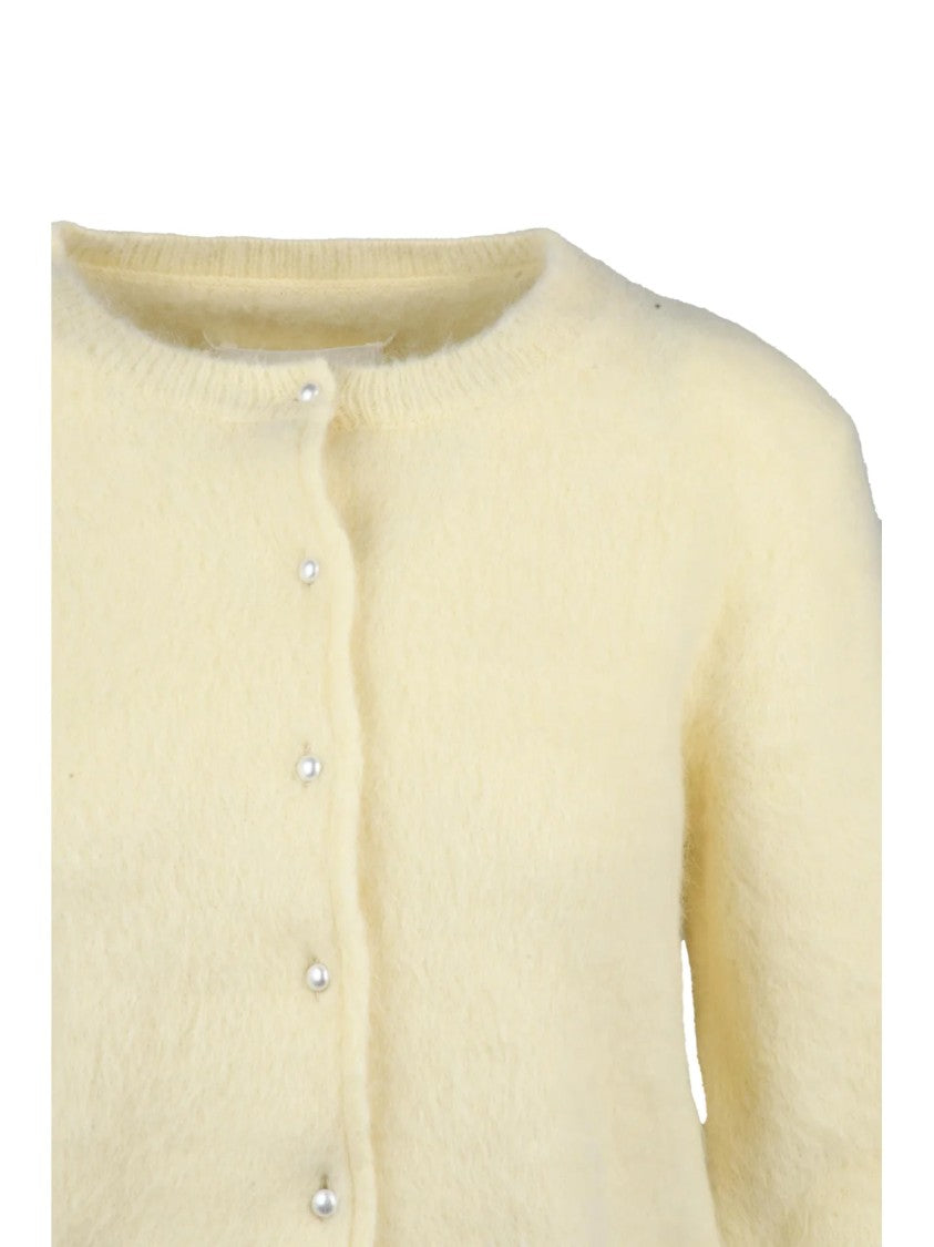 Maison Margiela Cream Angora-Blend Crewneck Cardigan
