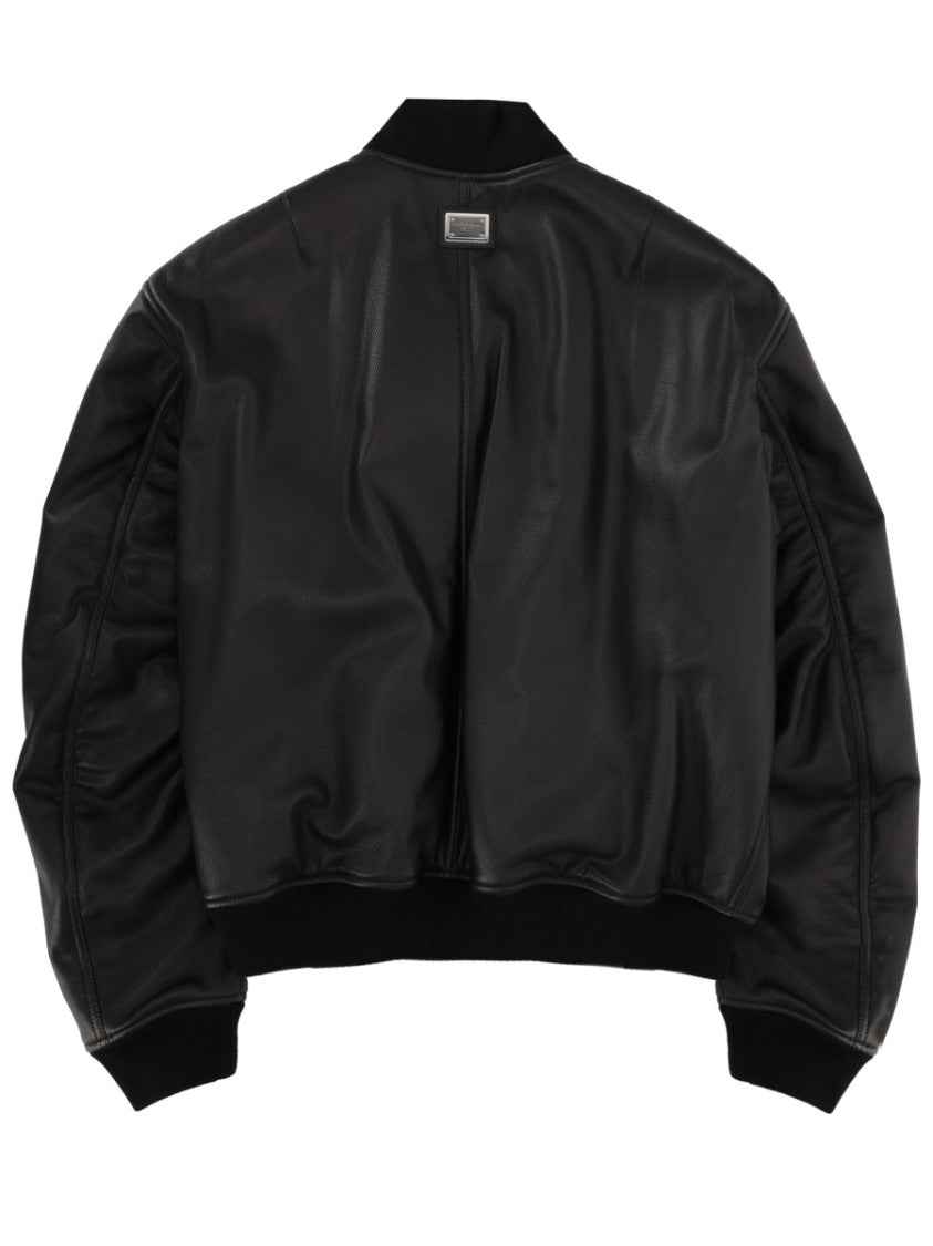 Dolce & Gabbana Smooth Leather Ribbed Cuffs Jacket