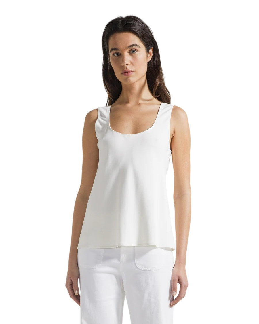 Seventy White Viscose Cady Crêpe Sleeveless Tank Top