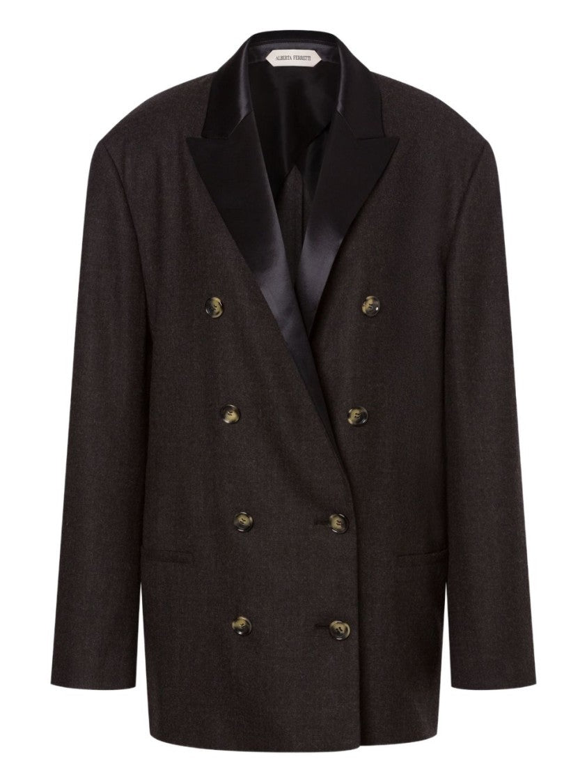 Alberta Ferretti Anthracite Grey Double-Breasted Blazer With Peak Lapels