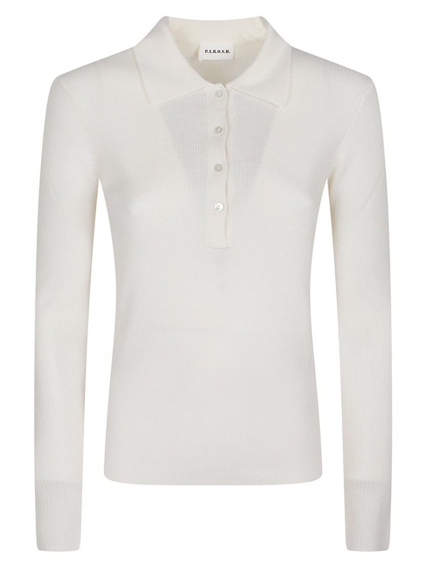P.A.R.O.S.H. Long Polo Neck Fine Ribbed Wool Polo Shirt