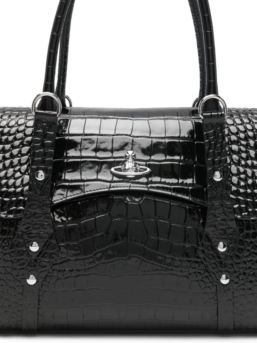 Vivienne Westwood Crocodile-Embossed Black Handbag With Versatile Carrying Options