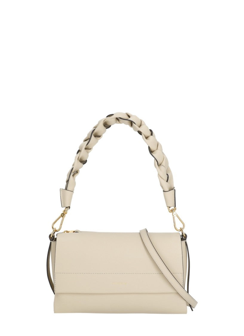 Coccinelle Beige Leather Shoulder Bag With Dual Compartment Design