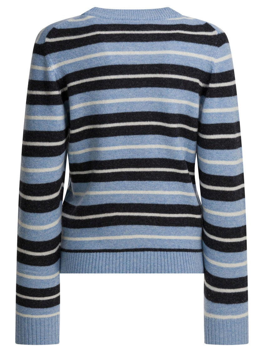 Ganni Graphic Print Wool Sweater With Striped Detailing