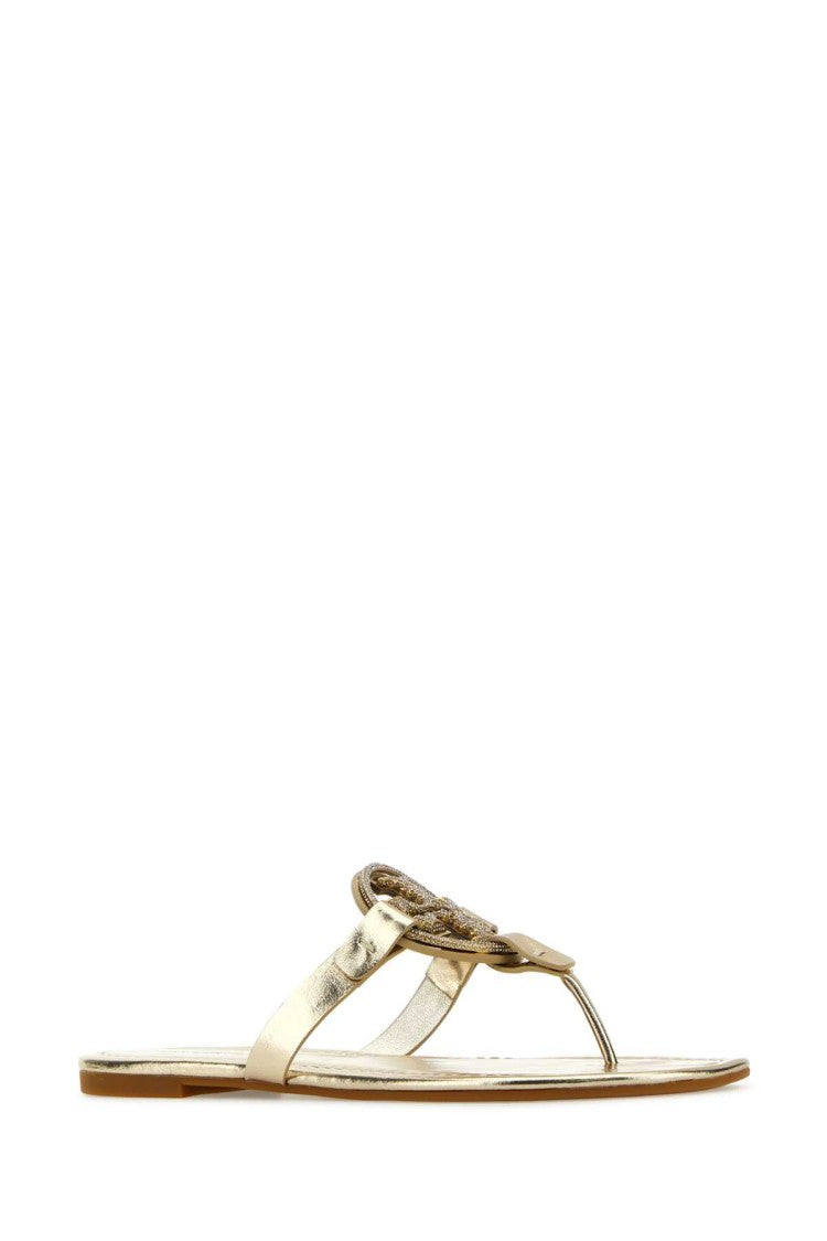 Tory Burch Gold Leather Miller Thong Slippers