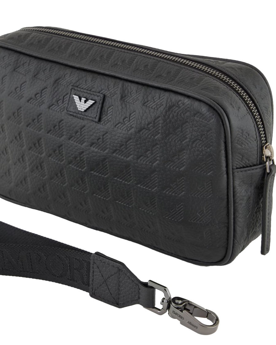 Emporio Armani Eagle Embossed Leather Clutch Bag