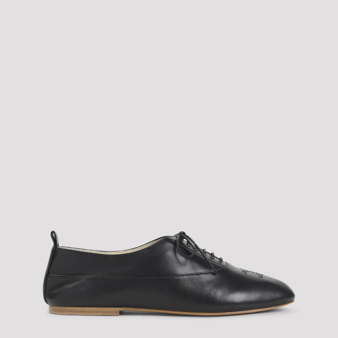 Celine Almond Toe Derby Shoes In Black Lamb Leather