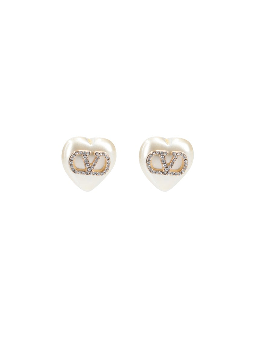 Valentino Garavani White Vlogo Heart Shaped Resin Earrings