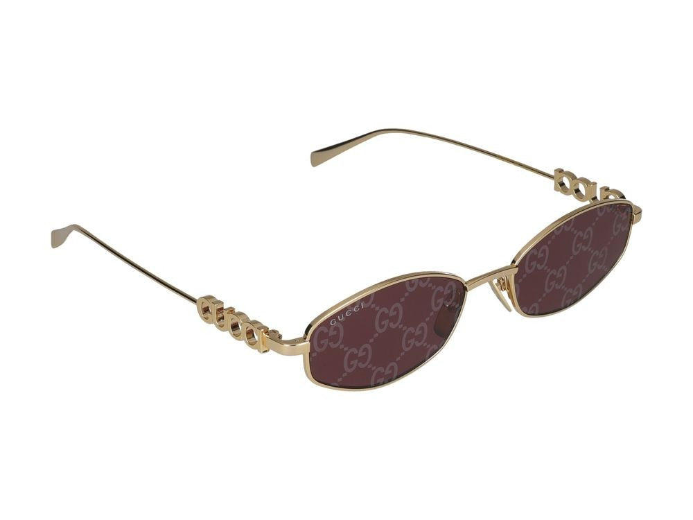 Gucci Gold Oval Red Lenses Metal Frame Sunglasses