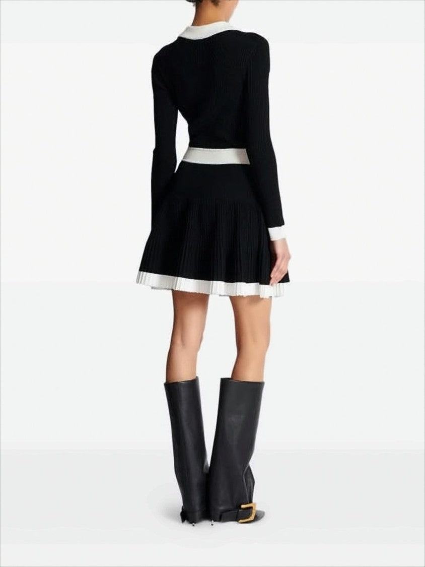 Balmain Ribbed Knit Midi Dress With Contrasting Collar