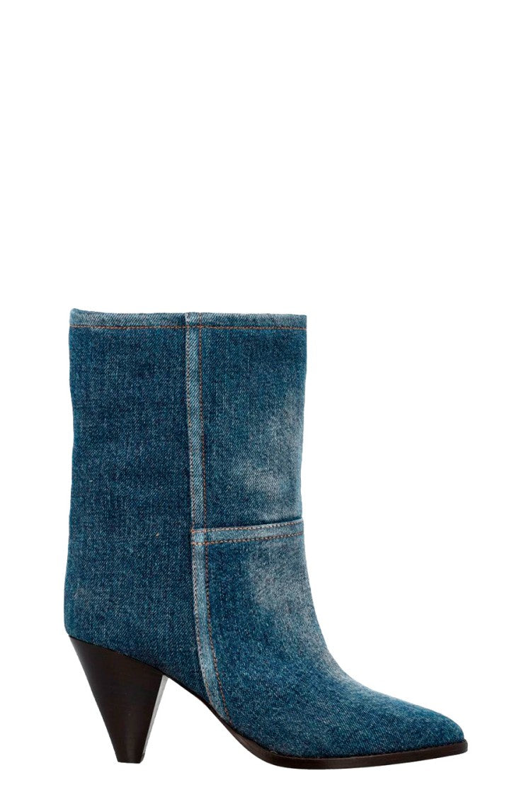 Isabel Marant Blue Cone-Heel Pointed-Toe Denim Boots