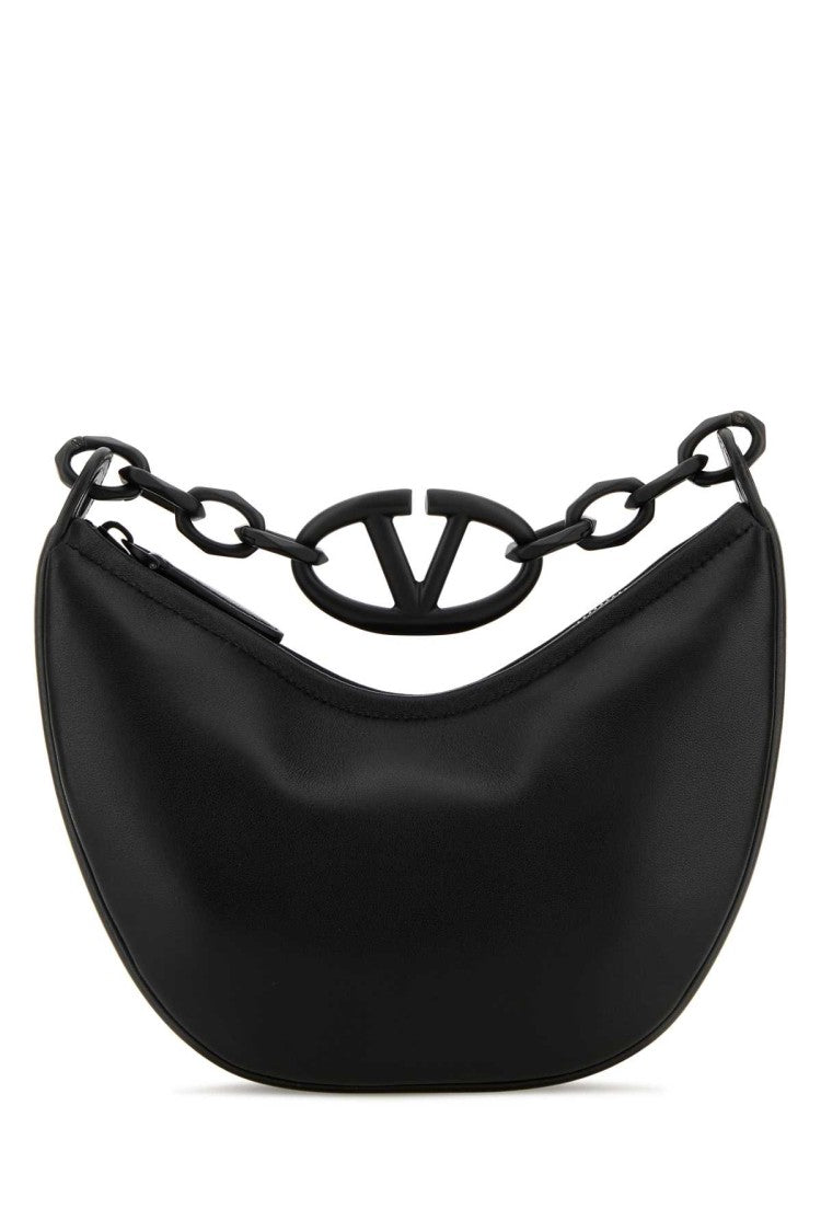 Valentino Garavani Black Leather Hobo Vlogo Moon Handbag