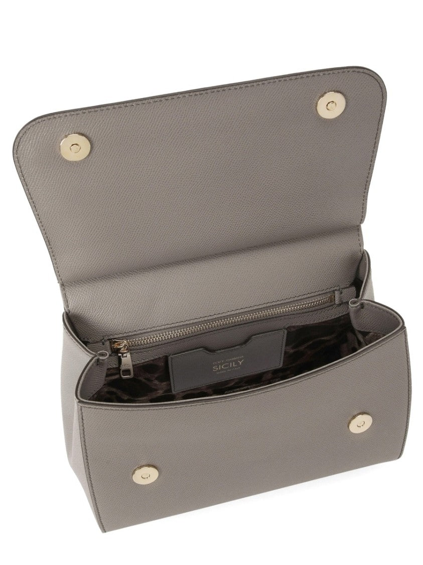Dolce & Gabbana Trapezoidal Leather Handbag With Top Handle And Gold-Tone Accents
