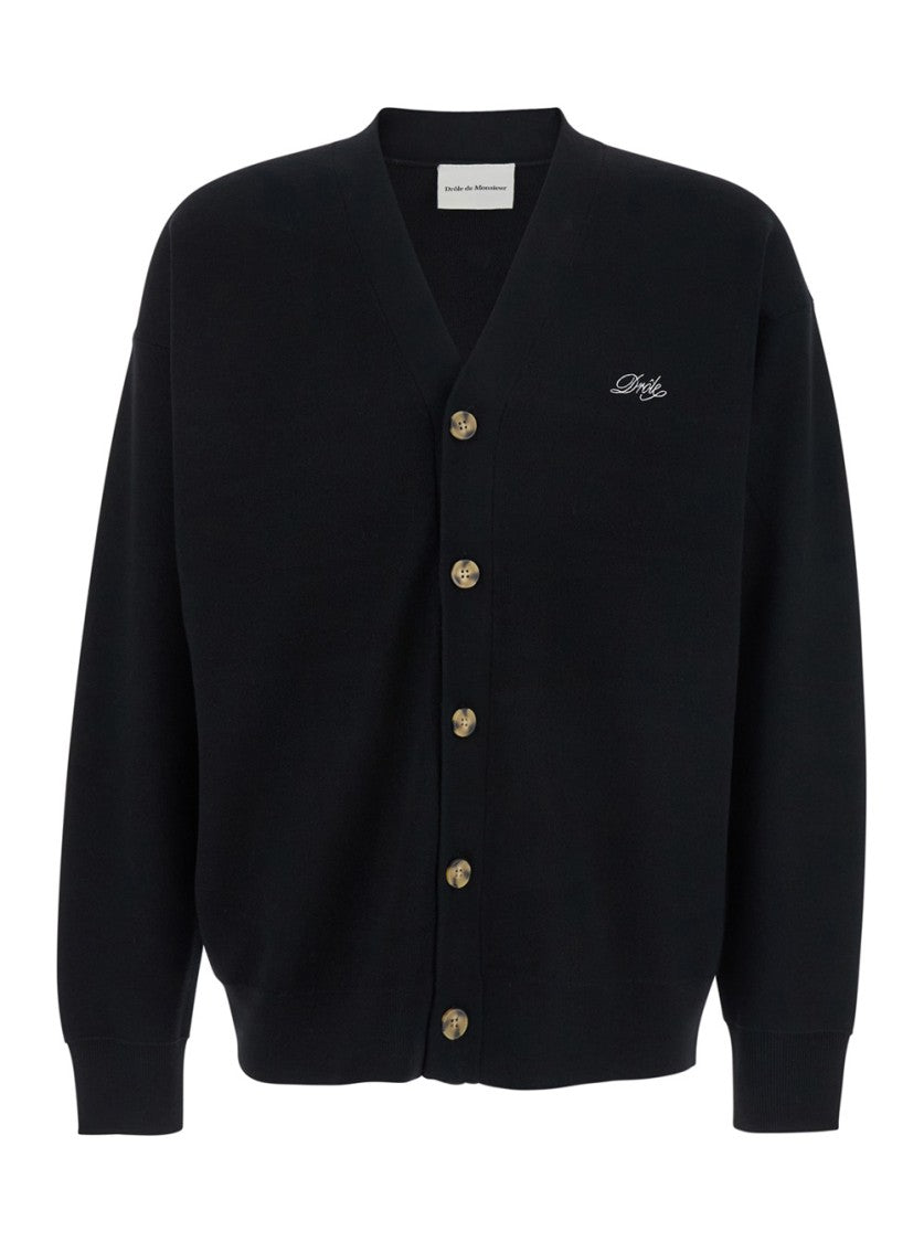 Drôle De Monsieur Classic V-Neck Black Cardigan
