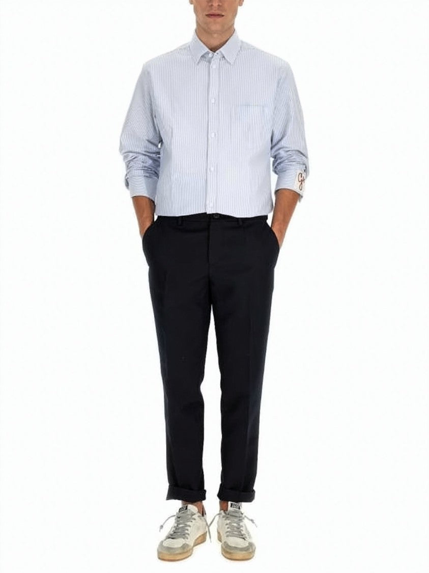 Golden Goose Cropped Long-Sleeve Shirt With Vertical Stripes And Embroidered Cuffs