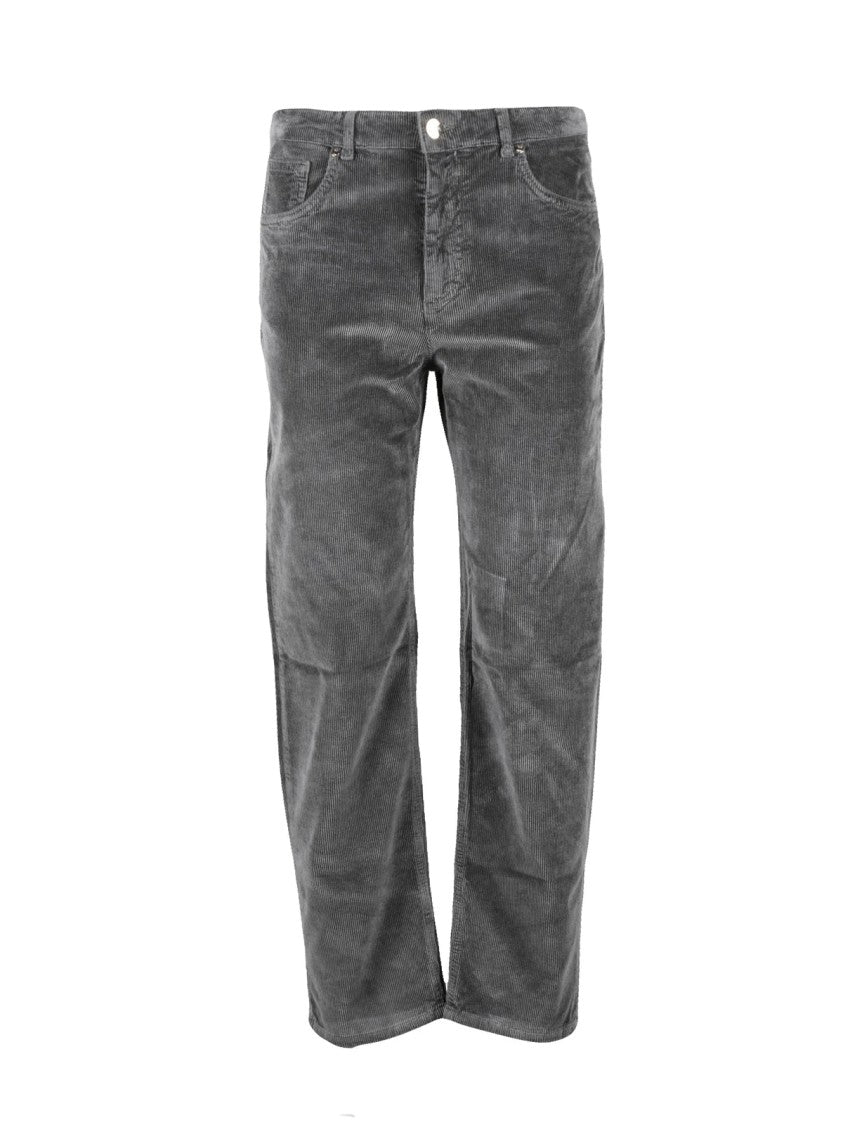 19.70 Nineteen Seventy Grey Corduroy Cotton-Blend Straight-Leg Pants