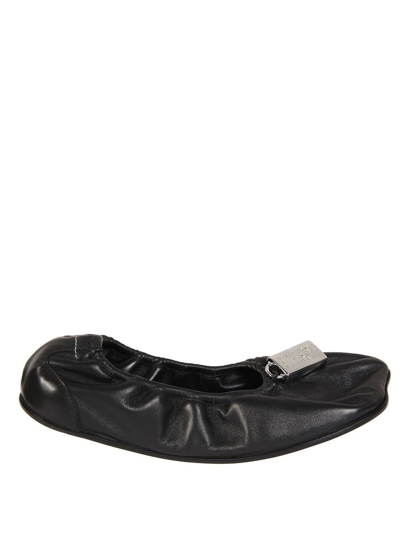 Mm6 By Maison Margiela Black Gathered Silver Rectangular Ballet Flats