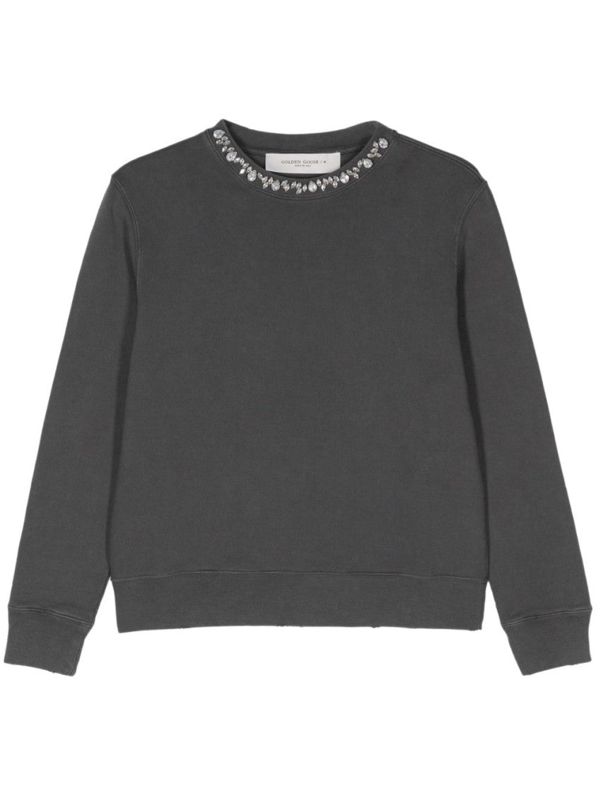 Golden Goose Relaxed Grey Sweater With Embellished Neckline