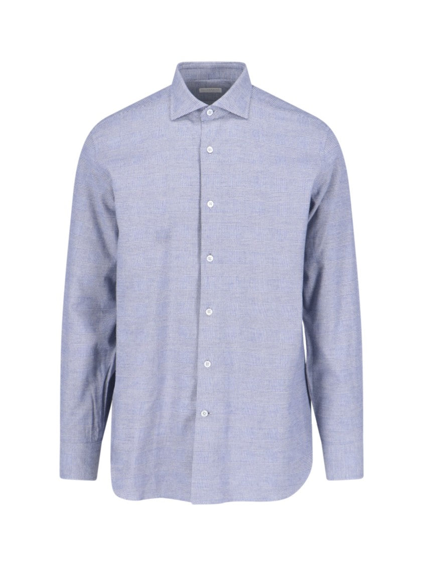 Laboratorio Del Carmine Prince Of Wales Blue Cotton Shirt