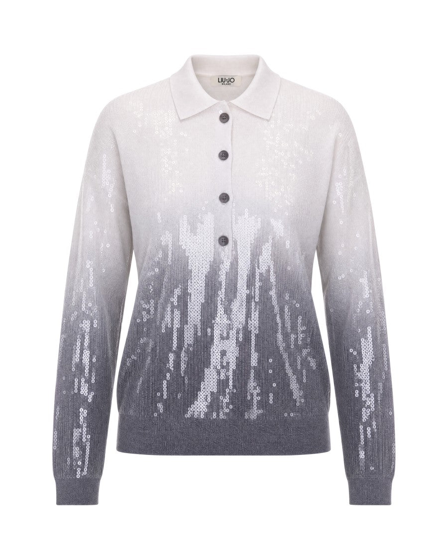 Liu Jo Gradient Sequin-Embellished Knit Polo Sweater