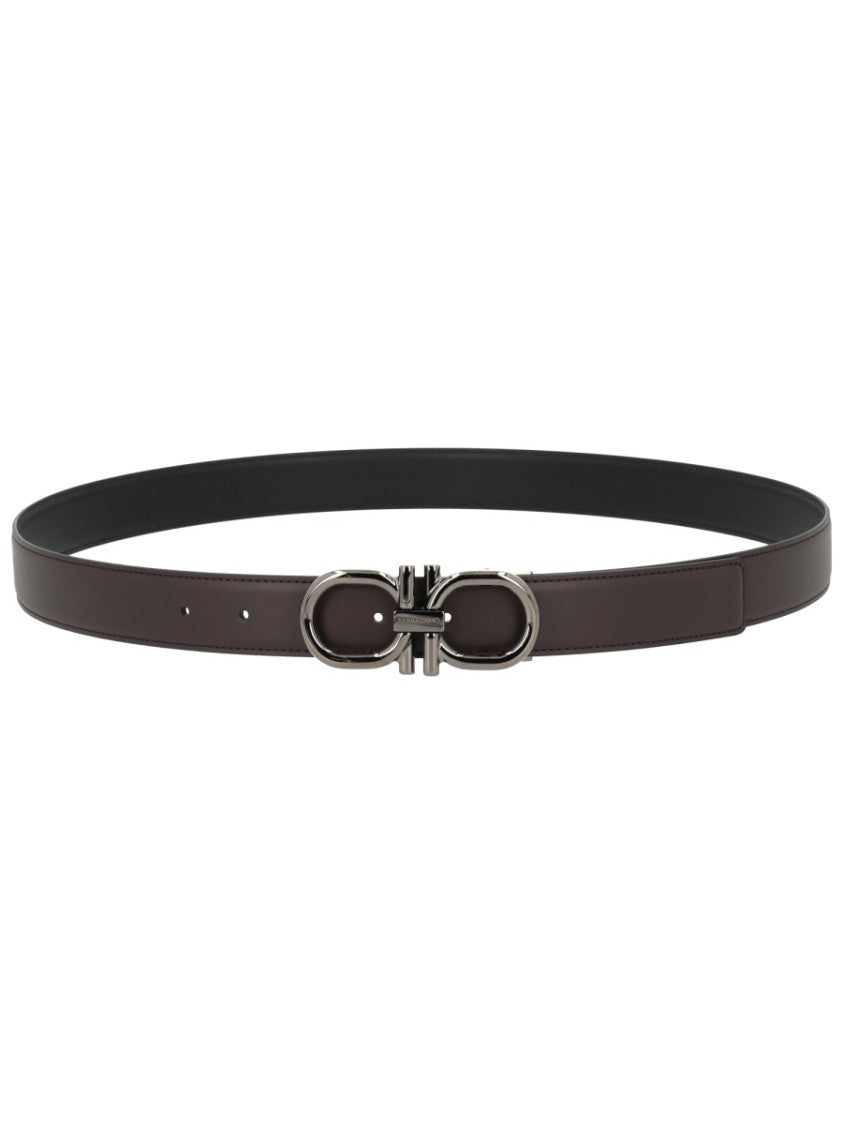 Ferragamo Dark Brown Leather Hooks Belt