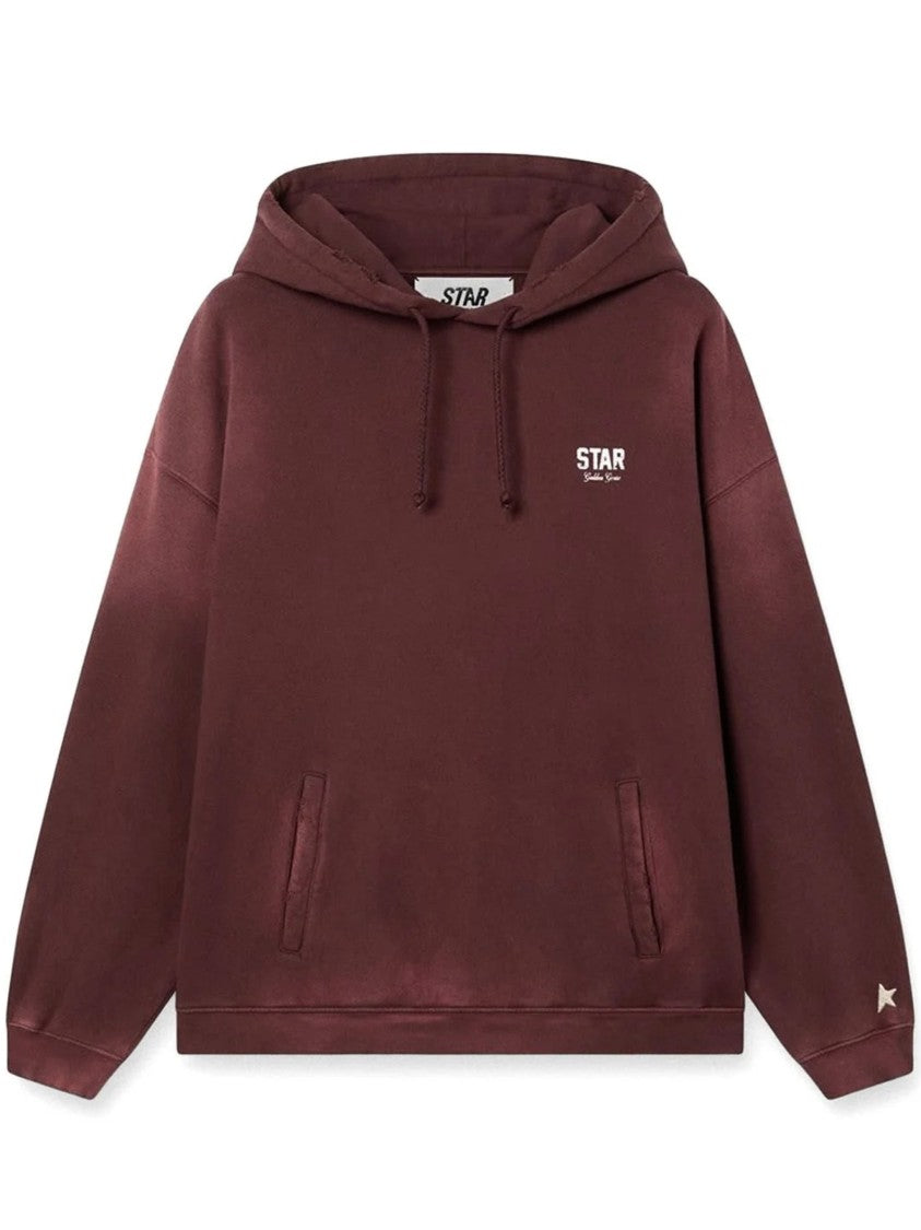 Golden Goose Oversized Burgundy Hoodie With Distressed Finish And Signature Branding