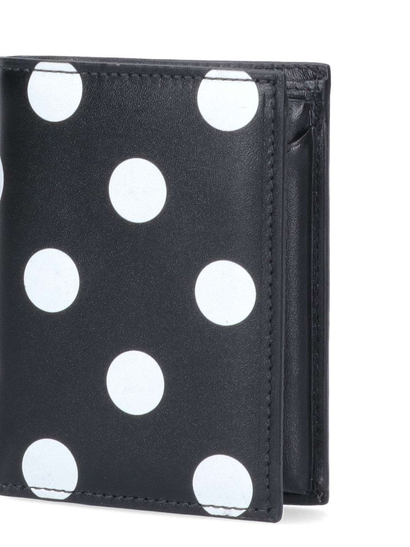 Comme Des Garçons Polka Dot Bifold Wallet In Smooth Black Leather