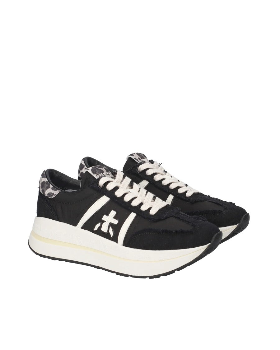 Premiata Black Sneakers With Mixed Leather And Glam Detailing