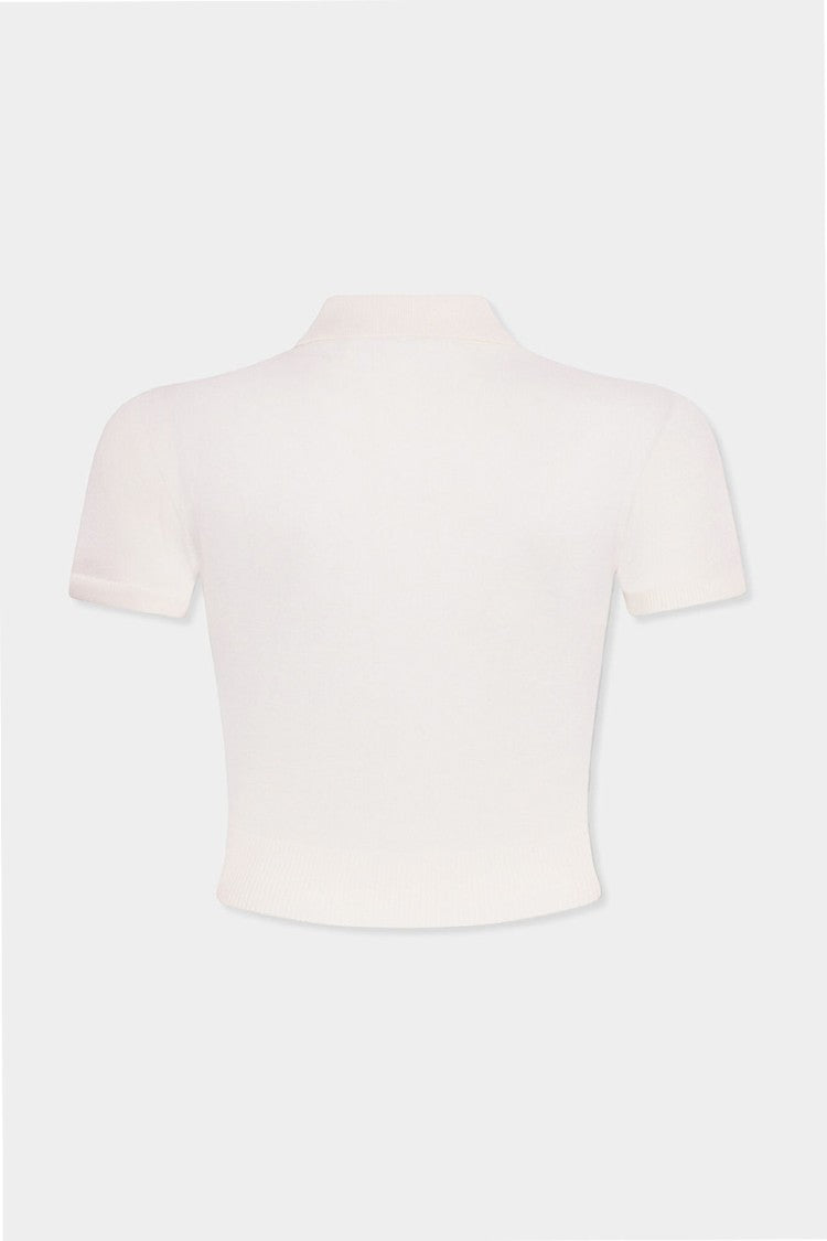 Dsquared2 White Viscose-Wool Cropped Polo Sweater