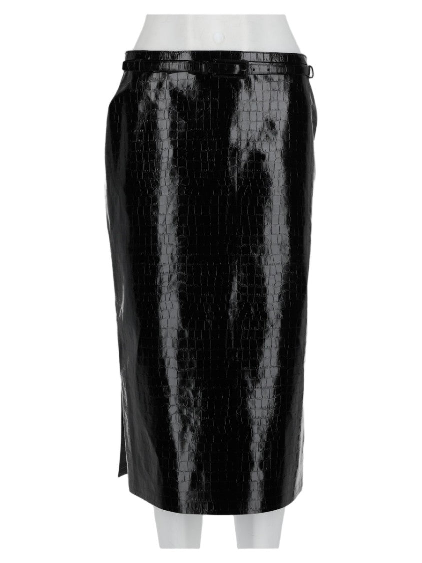 Tom Ford Crocodile-Embossed Tie-Detail Calfskin Leather Skirt