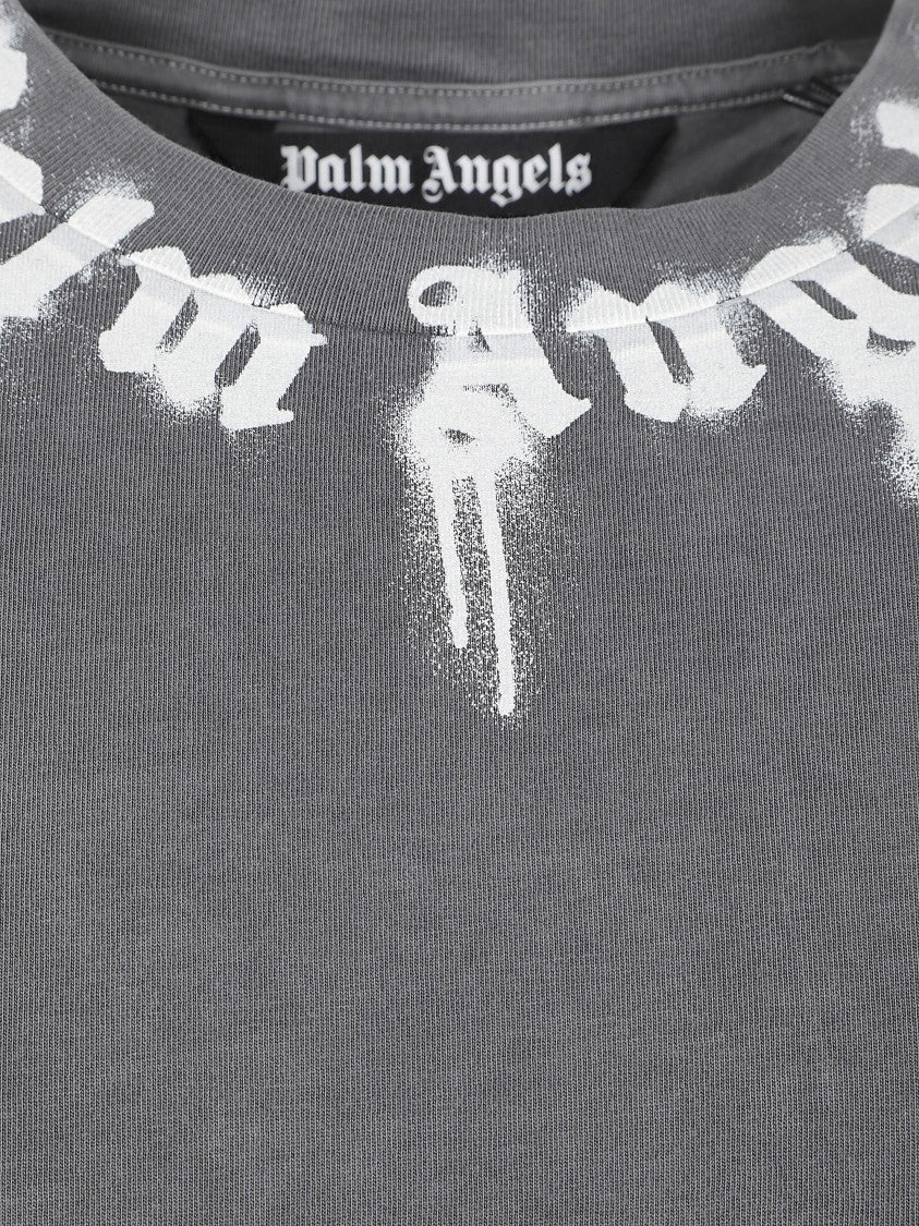 Palm Angels Grey Short-Sleeved T-Shirt With Artistic Logo Detail