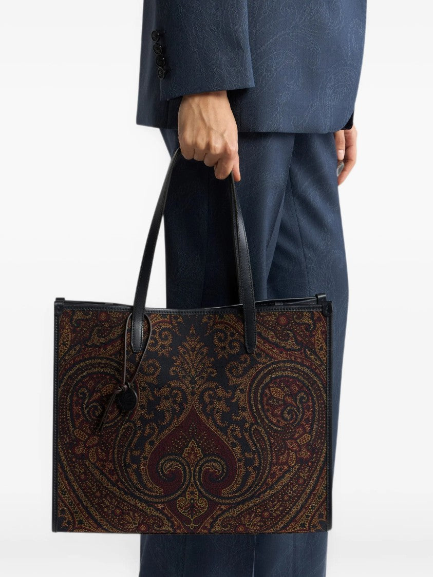 Etro Intricate Paisley Pattern Tote Bag With Leather Handles