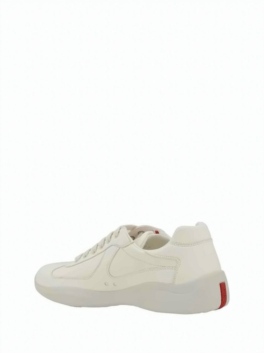 Prada Low-Top Leather Sneakers With Rubber Sole And Subtle Accents
