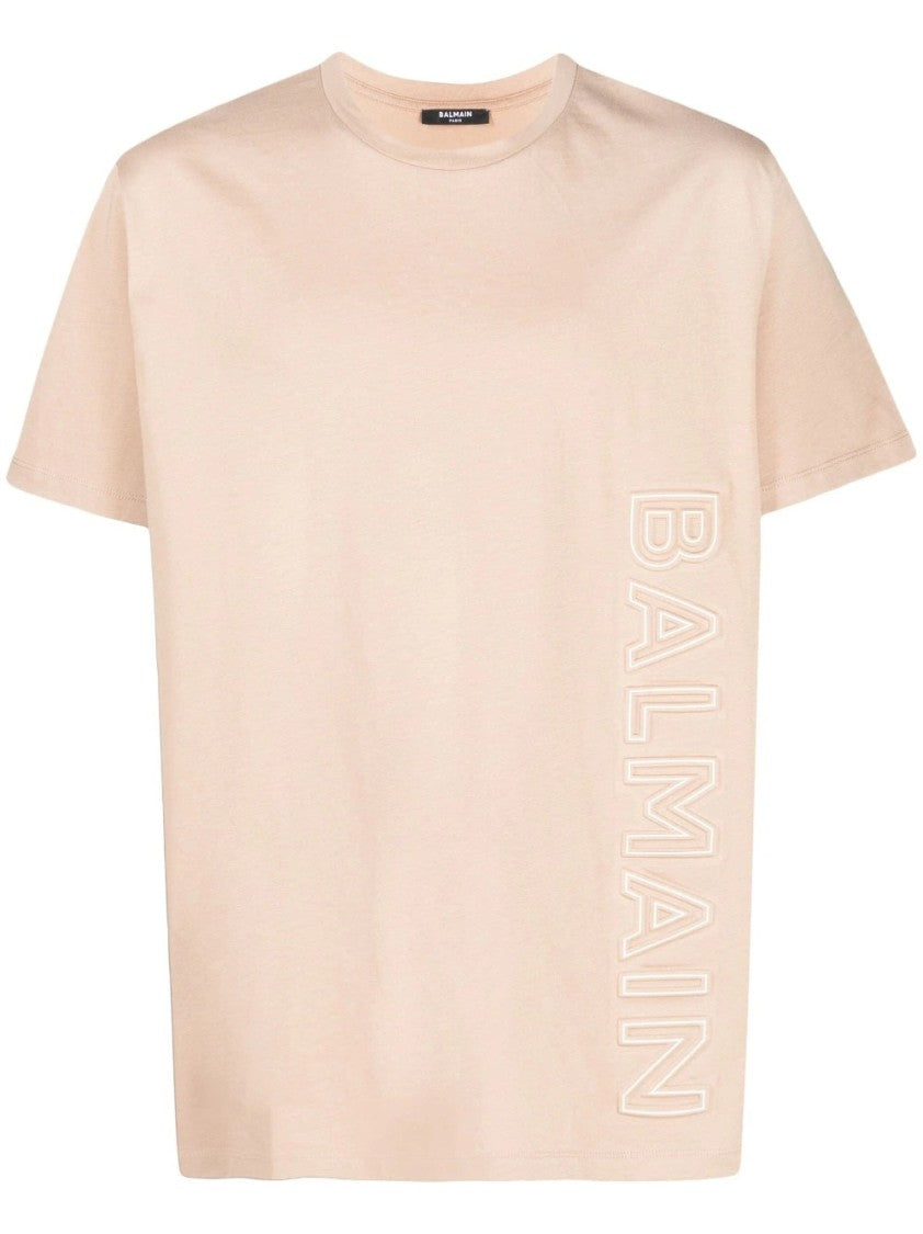 Balmain Beige Embossed Short-Sleeve Cotton T-Shirt