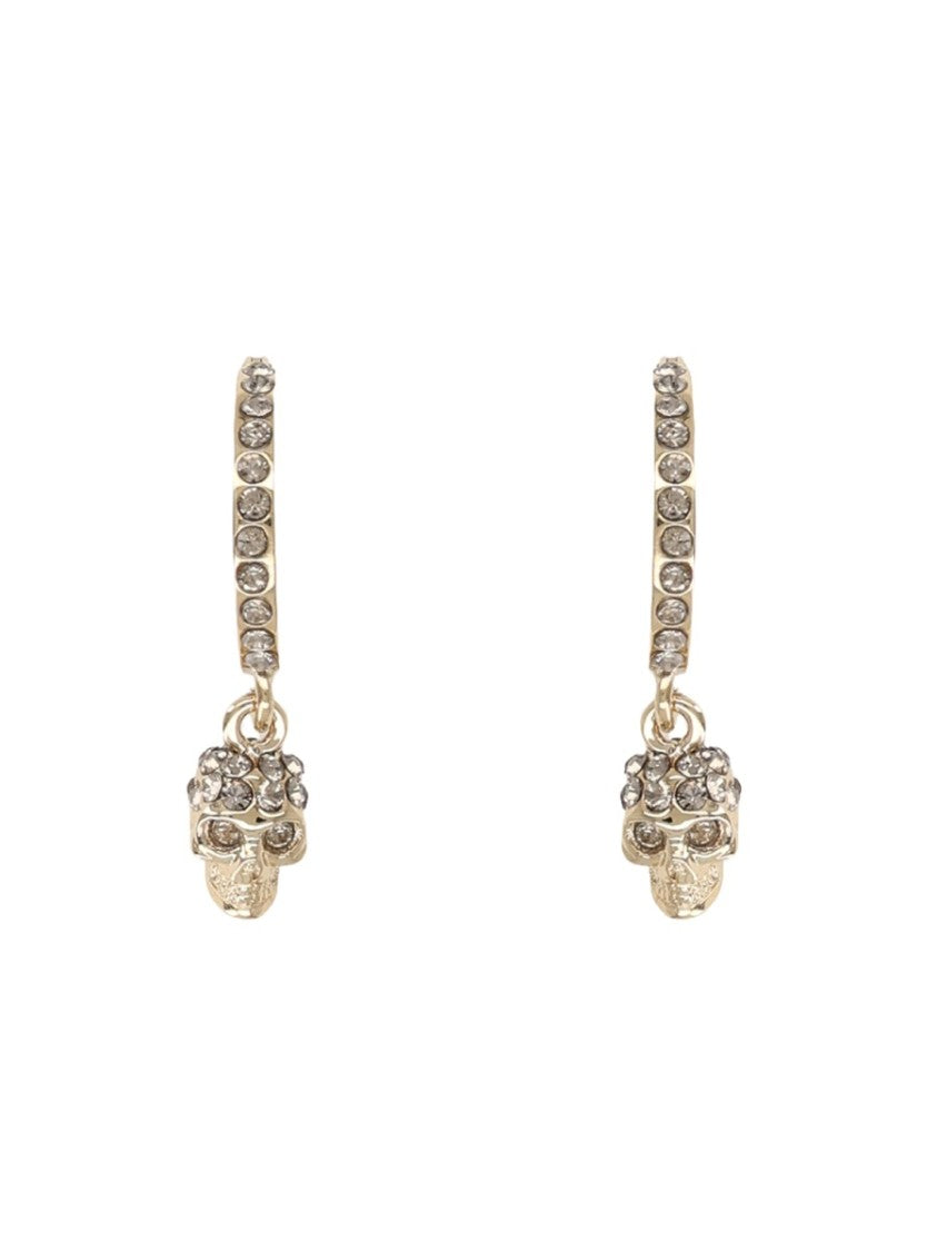 Alexander Mcqueen Mcqueen Skull Charm Hoops Crystal Brass Earrings
