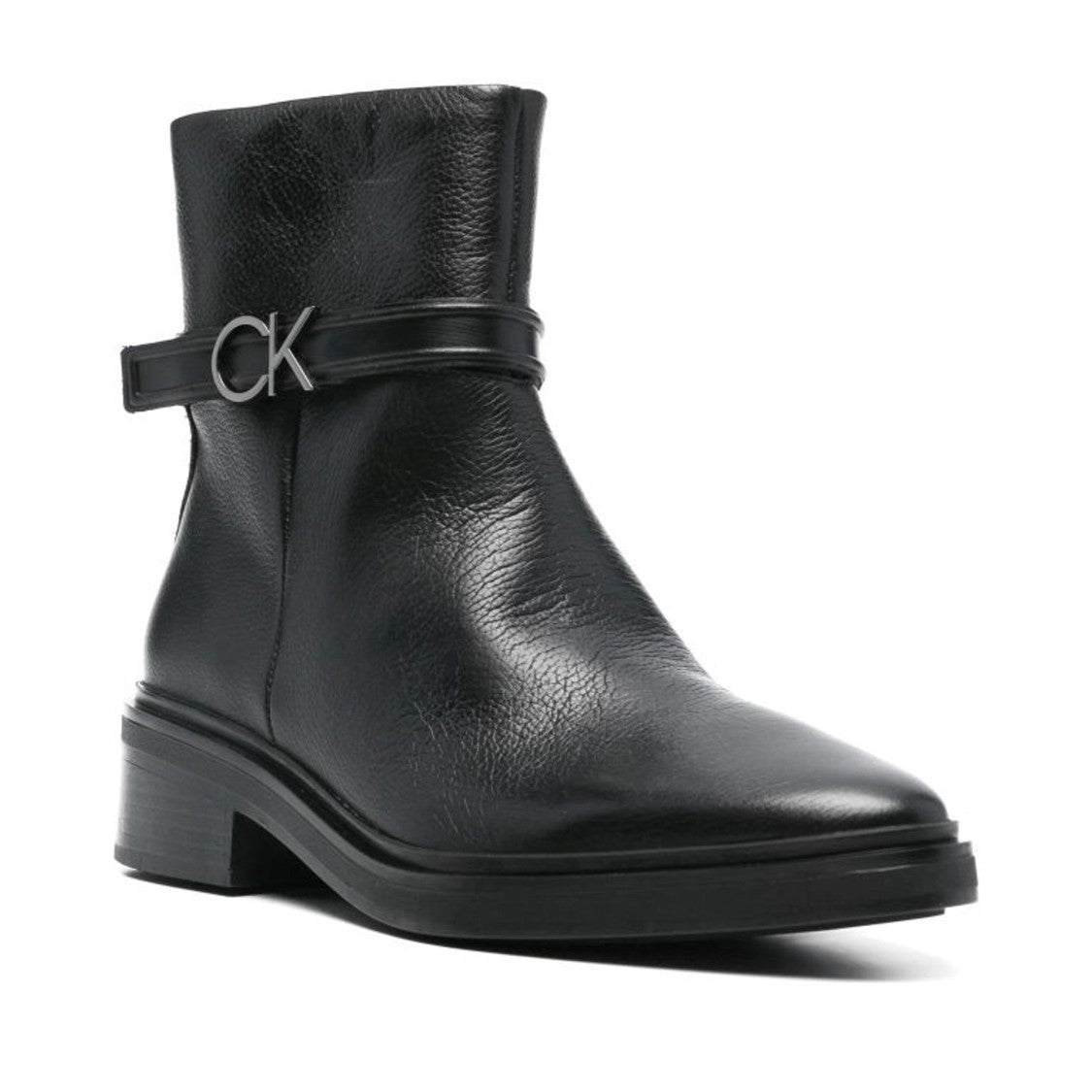 Calvin Klein Black Metallic Accent Leather Ankle Boots