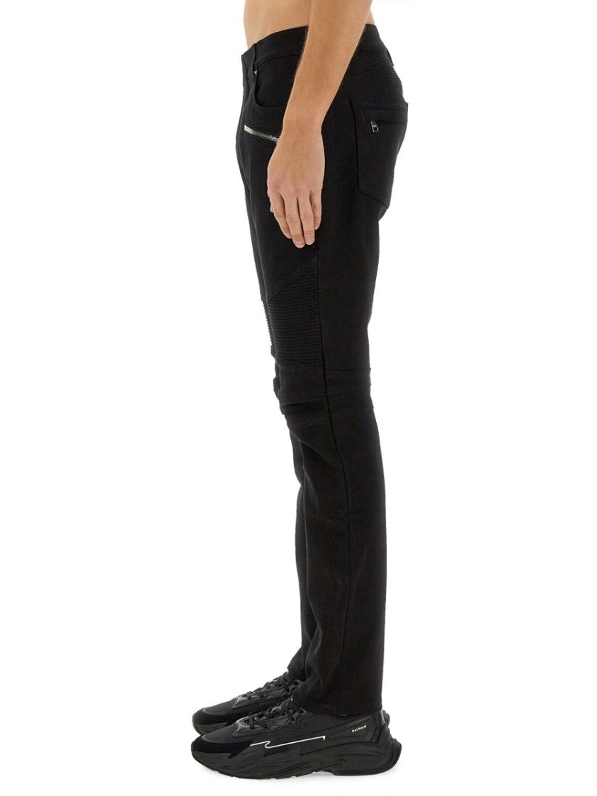 Balmain Slim-Fit Black Denim Biker Jeans