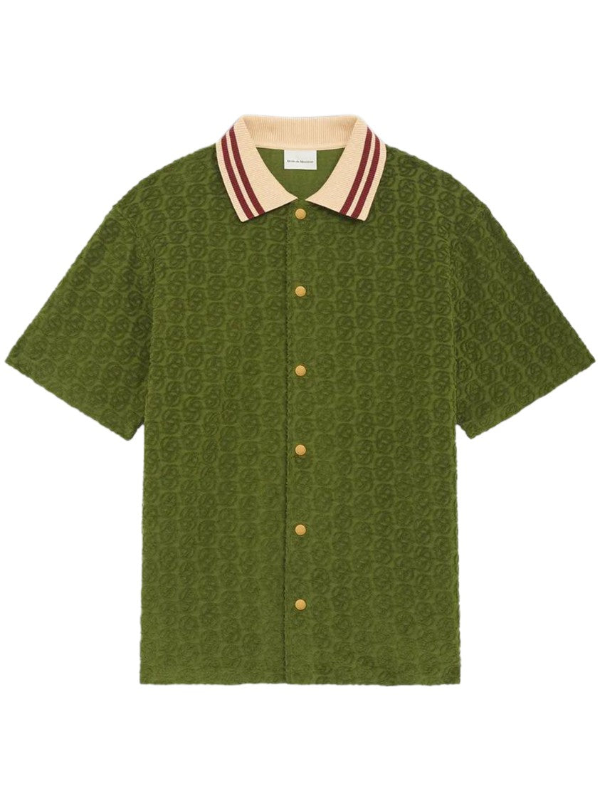 Drôle De Monsieur Monogrammed Cotton Shirt In Refined Green